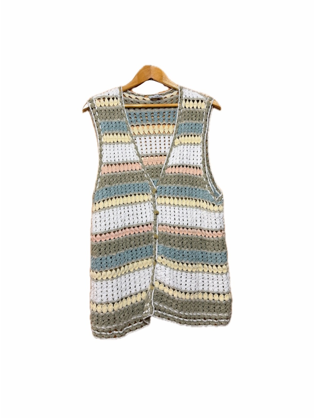 Koret Crochet V-Neck Sleeveless Vest in Cream, Blue, Sage, Pink, Yellow
